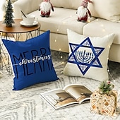 baratos Capa de almofada de férias-Capa de almofada decorativa feliz hanukkah 4 peças, capa de almofada quadrada macia, fronha para quarto, sala de estar, sofá, cadeira