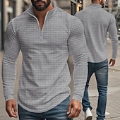 Χαμηλού Κόστους Κλασικό Πόλο Ανδρών-Ανδρικά Βάφλα Πόλο Μπλουζάκια Quarter Zip Polo Καθημερινά Αργίες Τρίμηνο φερμουάρ Μακρυμάνικο Μοντέρνα Σκέτο Άνοιξη &amp; Χειμώνας Κανονικό Μαύρο Λευκό Κρασί Χακί Ανοικτό Γκρίζο Πράσινο Χακί
