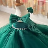 preiswerte Partykleider-kinderkleidung Mädchen Party Kleid Feste Farbe Kurzarm Leistung Gitter Prinzessin Süß Gitter Mitte der Wade Etuikleid Tüll-Kleid Sommer Frühling Herbst 2-12 Jahre Grün