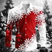ieftine Tinuta pentru scena de Craciun-Crăciun Bărbați Fulg zăpadă Cămașă de designer Manșon Lung Stațiune Moda Casual Crăciun Petrecere Iarnă Primăvara &amp; toamnă Răsfrânt Guler Cămașă Butonul sus Albastru piscină Roșu-aprins Mov Trifoi