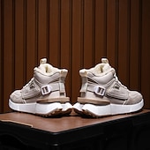 economico Sneakers da uomo-sneakers alte invernali da uomo con fodera in pelliccia sintetica – caldi stivali da neve con lacci per attività all&#039;aperto, suola impermeabile e antiscivolo, elegante design beige