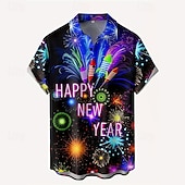 abordables Tenue de scène de Noël-Chemises imprimées pour hommes avec scène de Noël, lettres, tenue décontractée, tenue quotidienne, sortie, week-end, automne / automne, manches courtes, violet, s, m, l, tissu extensible dans les 4