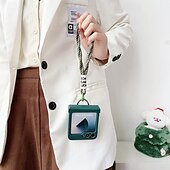 cheap Samsung Cases-Phone Case For Z Flip 7 Z Flip 6 Z Flip 5 Z Flip 4 Z Flip 3 Back Cover with Wrist Strap Shockproof Retro TPU Silicone