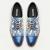 billiga Elementära Klädskor-oxfordskor i kohud med blommigt tryck för män – blå och vita skor i vintagestil för bröllop och högtidliga tillfällen