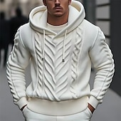 preiswerte Herrenpullover-Herren Pullover Strickpullover Gerippt Gedrehtes Stricken Standard Strick Jacquard Glatt Mit Kapuze Modisch Basic Freizeitskleidung Verabredung Bekleidung Herbst Winter Weiß M L XL