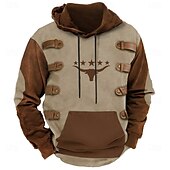 baratos moletons 3d masculinos-Homens Cowboy Moletons Casacos Moletom com capuz Gola Redonda Moda Impressão 3D Feriado Para Noite Streetwear Marron Com Cordão Outono Inverno Designer
