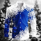 ieftine Tinuta pentru scena de Craciun-Crăciun Bărbați Fulg zăpadă Cămașă de designer Manșon Lung Stațiune Moda Casual Crăciun Petrecere Iarnă Primăvara &amp; toamnă Răsfrânt Guler Cămașă Butonul sus Albastru piscină Roșu-aprins Mov Trifoi