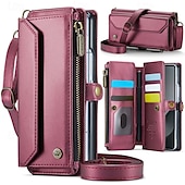 baratos Capa Samsung-telefone Capinha Para Dobra Z 6 Z Fold 5 Z Fold 4 Z Fold 3 Capa para Cartão Wallet Com Suporte Magnética Zíper Retro TPU PC