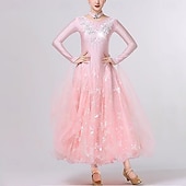 voordelige Ballroom danskleding-Ballroomdansen Kleding Gesplitst Kristallen / Bergkristallen Pailletten Dames Prestatie Feest Lange mouw Netstof Spandex Organza