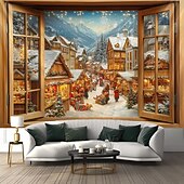 olcso karácsonyi gobelin lóg-karácsonyi díszek függő gobelin ablak kilátás fal művészet karácsonyi nagy kárpit falfestmény dekoráció fénykép háttér takaró függöny otthon hálószoba nappali dekoráció