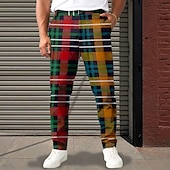 baratos Magro-Homens Geométrica Bloco de cor Xadrez Social Cintura Média Business casual Formal Rua Dia a Dia Zíper Bolsos Verão Primavera Outono Impressão 3D Amarelo Vermelho Azul