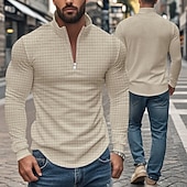 Χαμηλού Κόστους Κλασικό Πόλο Ανδρών-Ανδρικά Βάφλα Πόλο Μπλουζάκια Quarter Zip Polo Καθημερινά Αργίες Τρίμηνο φερμουάρ Μακρυμάνικο Μοντέρνα Σκέτο Άνοιξη &amp; Χειμώνας Κανονικό Μαύρο Λευκό Κρασί Χακί Ανοικτό Γκρίζο Πράσινο Χακί