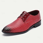 baratos Formal-sapatos sociais masculinos de couro sintético vermelho trançado – oxfords elegantes com cadarço e detalhes em couro envernizado para ocasiões formais e casuais