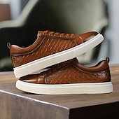 economico Sneakers da uomo-sneakers da uomo in similpelle intrecciata marrone - design casual con lacci e comoda suola bianca per l&#039;uso quotidiano