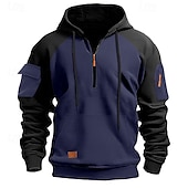 economico felpe con cappuccio da uomo di base-Per uomo Felpa con cappuccio Felpa con cappuccio e cerniera a un quarto Felpa con cappuccio tattica Nero Blu marino Cachi Grigio scuro Grigio Con cappuccio Color Block Compatto Sportivo Giornaliero