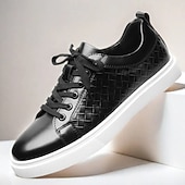 economico Sneakers da uomo-sneakers da uomo in similpelle intrecciata marrone - design casual con lacci e comoda suola bianca per l&#039;uso quotidiano