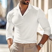 abordables Polo classique pour homme-Homme Polos gaufrés Polos Plein Air Entreprise Collier cubain manche longue Mode basique Couleur unie Col en V Automne Hiver Toutes Saisons Standard Noir Blanche Bleu Kaki Grise Polos gaufrés
