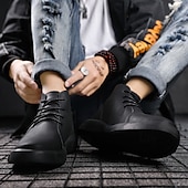 abordables Bottines-bottines décontractées en similicuir pour hommes avec design à lacets, semelle antidérapante confortable, parfaites pour un usage quotidien et des activités de plein air