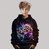 billiga Pojkens 3D Sporter &amp; Spel-Pojkar 3D Grafisk Spel Huvtröja Långärmad Vår Höst Mode Streetwear Barn 4-12 år Huva Utomhus Ledigt Dagligen Normal