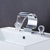 cheap Bathroom Sink Faucets-Waterfall Bathroom Faucet Widespread Bathroom Faucets for Basin 3 Hole 2 Handle Basin Faucet Modern Faucet for Basin, Basin Mixer Tap Basin Faucet