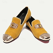 abordables Mocassins en cuir de qualité supérieure-mocassins en cuir jaune pour hommes avec ornements en pierres précieuses et bout pointu en métal clouté – chaussures habillées en cuir de vachette de qualité supérieure pour les occasions spéciales
