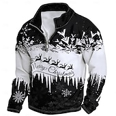 cheap Christmas Animal Outfit-New Year Christmas Men&#039;s Sweatshirt Long Sleeve Vacation Going out Streetwear Light Yellow Dark Yellow Light Blue Gray&amp;White Red2 Print Spring &amp;  Fall Designer S M L XL XXL 3XL