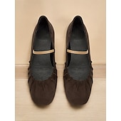 cheap Women&#039;s Flats-Women&#039;s Retro Brown Suede Flats – Elastic Strap Ballet Shoes with Pleated Detailing, Perfect for Casual Outings and Vintage-Inspired Fashion