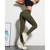 abordables Leggings et collants de yoga-Femmes Pantalon de yoga Leggings de yoga Poches multiples Taille haute Pilates Entraînement en salle Entraînement Collants Couleur Unie Noir gris foncé Vert Automne Des sports Tenues de Sport