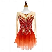 preiswerte Eiskunstlaufkleider-Eiskunstlaufkleid Damen Mädchen Eislaufen Kleid Rot Asymmetrischer Saum Netzstoff Hohe Elastizität Training Wettbewerb Eiskunstlaufkleidung Klassisch Kristall / Strass Langarm Eislaufen Eiskundstlauf