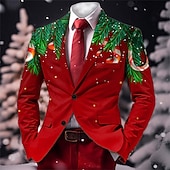 رخيصةأون زي مشهد عيد الميلاد-عيد الميلاد المجيد رجالي نمط عيد الميلاد معطف جاكيت بليزر متنفس مريح كاجوال ملابس الحفلات والسهرات مناسب للبس اليومي Buttons طباعة ثلاثية الأبعاد متعدد الجيب خريف &amp; شتاء طوي كم طويل أحمر