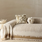 cheap Sofa Blanket-Thickened Sofa Blanket Autumn And Winter Gradient Striped Jacquard Half Velvet Sofa Towel With Tassels Multi-functional Blanket