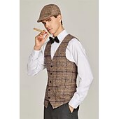preiswerte Herren Kostüme der 1920er Jahre-Goldene Zwanziger 1920er Retro Vintage Outfits Weste Zubehörset Gentleman Gangster Karomuster Schachbrett Kostüm Herren Karnevalskostüm 4 Stücke Halloween Karneval Neujahr Maskerade Cocktailparty