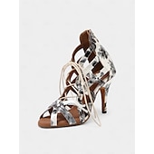 abordables Chaussures de danses latines-Chaussures de danse en treillis floral coloré pour femmes avec bout ouvert et devant à lacets - confortables et élégantes, parfaites pour la salle de bal, la performance ou la danse latine