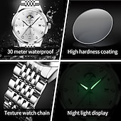 levne Quartz hodinky-OLEVS Muži Křemenný Módní Hodinky na běžné nošení Wristwatch Zobrazení fáze měsíce Svítící Kalendář VODĚODOLNÝ Ocel Hodinky