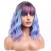 economico Parrucche di Carnevale-parrucche con frangia parrucche corte e colorate per donne parrucche ondulate sciolte per donne e ragazze