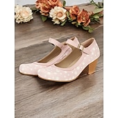 halpa Block Heels-naisten siniset pilkulliset mary jane -korkokengät – keskikorkoiset retrokengät solkihihnalla vintage-vaikutteisiin asuihin ja tanssijuhliin