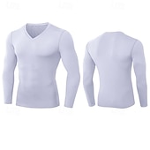 economico T-shirt e canotte attive da uomo-Confezioni multiple 3 pezzi Per uomo A V Manica lunga Bianco maglietta Maglia a compressione Liscio Da tutti i giorni Da mare Poliestere Autunno inverno
