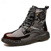 abordables Botas de combate-Botas de combate de piel sintética patentada para hombre: diseño con cordones de estilo militar con detalles de camuflaje, suela resistente para uso al aire libre y casual