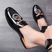 preiswerte Clogs &amp; Pantoletten für Herren-Herren-Loafer aus besticktem Lackleder, Pantoletten zum Hineinschlüpfen ohne Fersenteil mit Kronenemblem und Metallschnallendetail, perfekt für elegante und legere Anlässe