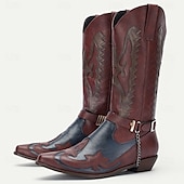 levne Cowboy &amp; Western Boots-Pánské Boty Kovbojské boty Denní PU Do půli lýtek Černá Červená Podzim Zima