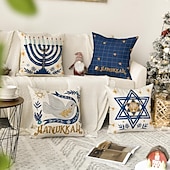 baratos Capa de almofada de férias-Capa de almofada decorativa feliz hanukkah 4 peças, capa de almofada quadrada macia, fronha para quarto, sala de estar, sofá, cadeira