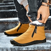 abordables Botas de invierno y nieve-Botas de nieve de invierno amarillas para hombre: impermeables, con forro de piel, cierre de cremallera, botines cálidos antideslizantes para clima frío