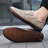 levne Pánské nazouváky a mokasíny-pánské prodyšné slip-on mokasíny - perforovaná ležérní obuv z umělého semiše s tkanými detaily a protiskluzovou podrážkou