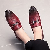 cheap Semi-Formal-Men&#039;s Red Crocodile-Embossed Faux Leather Loafers – Luxury Slip-On Shoes with Sleek Metal Buckle Accent for Formal and Business Wear