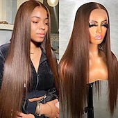 economico Parrucche lace 360-parrucca frontale 360 di capelli umani remy parte libera 4# capelli lisci castani trasparenti parrucche di capelli umani in pizzo frontale