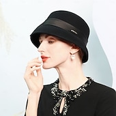 tanie czapki imprezowe-Czapki 100% wełna Melonik Kapelusz Fedora Ślub Herbaciane przyjęcie Elegancja Ślub Z Kokarda Czysty Kolor Winieta Nakrycia Głowy