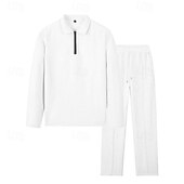 halpa Loma-Miesten Vohveli poolopaidat Quarter Zip Polo Päivittäin Pyhäpäivä Neljänneksen postinumero Pitkähihainen Muoti Moderni Tavallinen 2-osainen 봄 &amp; Syksy Normaali Musta Valkoinen Sininen Khaki Vaalean
