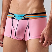 cheap Men&#039;s Boxers Underwear-Men&#039;s 1 PCS Boxers Underwear Boxer Shorts Patchwork Elastic Waist Chinlon Breathable Soft Comfortable Color Block Letter Mid Rise Black White