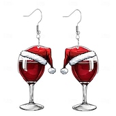 billige Juletilbehør-øreringer i vinglass til jul | festlig nisselue design | feriefest smykker for kvinner