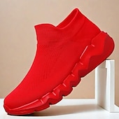 preiswerte Sneaker für Herren-Rote Flyknit-Sneaker für Herren, leichte und atmungsaktive, stylische Freizeitschuhe für den Alltag, Outdoor-Aktivitäten und Sport